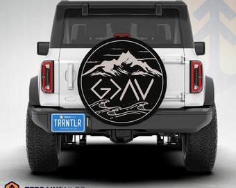 Mountain & Ocean Tire Cover God is Greater than Highs and Lows Faith-Inspired fits Jeeps, Broncos, SUVs, Campers, RVs | Free US Shipping