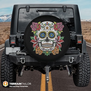 Dia de Retro Tire Cover Featuring Retro Sugar Skull Design fits Jeeps, Broncos, SUVs, Campers | Free US Shipping | No Backup Camera Option