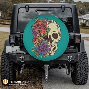 Floral & Colorful Skull Tire Cover fits Jeeps, Broncos, SUVs, Campers, RVs | Free US Shipping | Includes Backup Camera Cutout