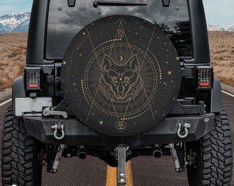 Celestial Wolf Totem Wilderness and Geometry Tire Cover fits Jeeps, Broncos, SUVs, Campers, RVs | Free US Shipping | No Backup Camera Option