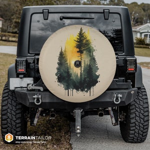 Spare Tire Cover with Camera Cutout - Watercolor Grunge Forest Design for Jeep, Wrangler, SUV, RV, Bronco