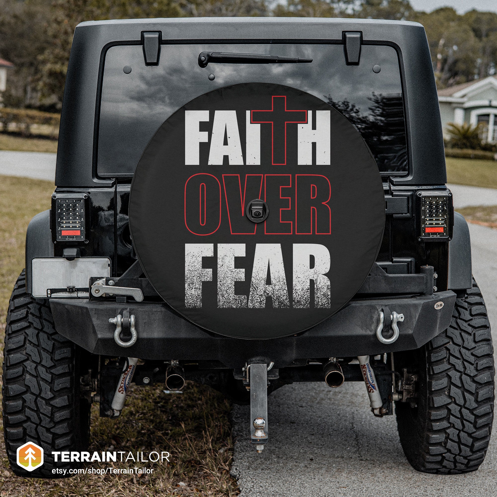Faith Over Fear Distressed Tire Cover Fits Jeeps Broncos Etsy