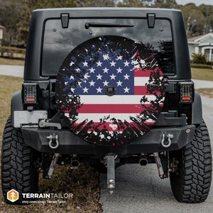 Grunge American Flag Spare Tire Cover fits Jeeps, Broncos, SUVs, Campers, RVs | Free US Shipping | Includes Backup Camera Cutout