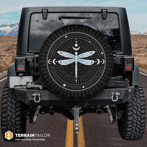 Housse de pneu de secours libellule céleste pour Jeeps, Broncos, SUV, camping-cars, camping-cars | Livraison gratuite aux États-Unis | Aucune option de caméra de recul
