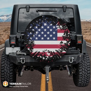 Grunge American Flag Spare Tire Cover fits Jeeps, Broncos, SUVs, Campers, RVs | Free US Shipping | No Backup Camera Option