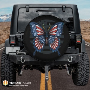 Butterfly American Flag Design Spare Tire Cover fits Jeeps, Broncos, SUVs, Campers, RVs | Free US Shipping | No Backup Camera Option