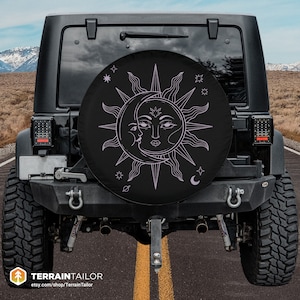 Sun & Moon Astrological SUV/JEEP/Bronco Spare Tire Cover: Celestial Monoline Alchemical Art | Free Shipping in US