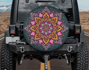 Vivid Mandala Spare Tire Cover fits Jeeps, Broncos, SUVs, Campers, RVs | Free US Shipping | No Backup Camera Option