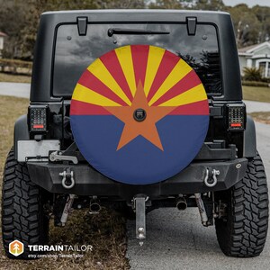 Arizona State Flag Custom Spare Tire Cover with Camera Hole - Tire Cover fits Jeeps, Broncos, SUVs, Trailers, RVs | Free Shipping