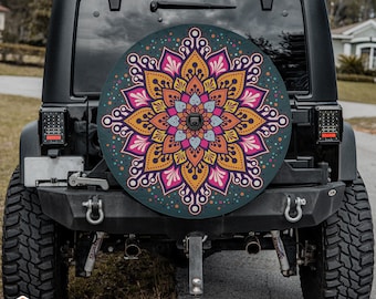 Vivid Mandala Spare Tire Cover fits Jeeps, Broncos, SUVs, Campers, RVs | Free US Shipping | Includes Backup Camera Cutout