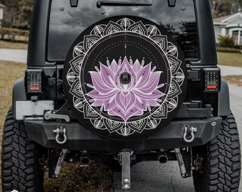 Lotus Mandala Spare Tire Cover fits Jeeps, Broncos, SUVs, Campers, RVs | Free US Shipping | Includes Backup Camera Cutout