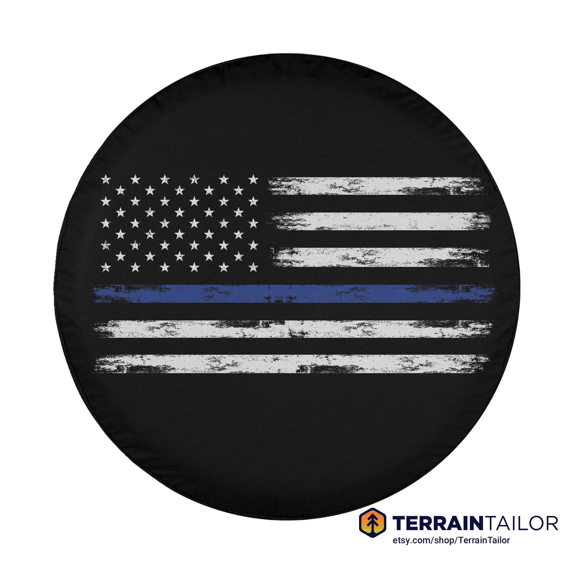 Thin Blue Line Distressed American Flag Custom Spare Tire Cover