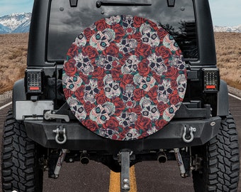 Vintage Day of the Dead Spare Sugar Skull Tire Cover fits Jeeps, Broncos, SUVs, Campers, RVs | Free US Shipping | No Backup Camera Option