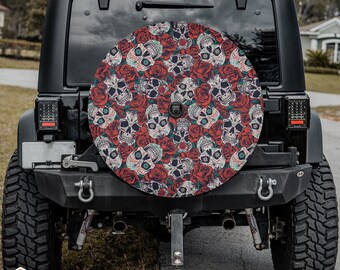Vintage Day of the Dead Spare Tire Cover fits Jeeps, Broncos, SUVs, Campers, RVs | Free US Shipping | Includes Backup Camera Cutout