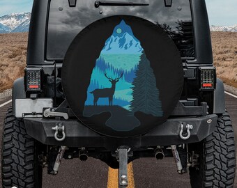 Arrowhead Mountain Landscape Deer Silhouette Spare Tire fits Jeeps, Broncos, SUVs, Campers, RVs | Free US Shipping | No Backup Camera Option