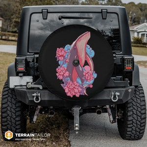 Vivid Whale & Flowers Spare Tire Cover - Ideal Beach Lover Gift - fits Jeeps, Broncos, SUVs, RVs, Campers | Inclides Backup Camera Cutout