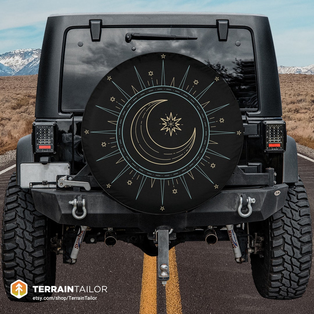 Modern Minimal Moon & Stars Celestial Monoline Tire Cover Fits Jeeps ...
