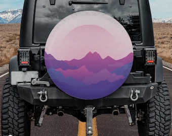 Boho Minimalist Mountain Sunrise Landscape Spare Tire Cover fits Jeeps, Broncos, SUVs, RVs, Campers | No Backup Camera Option