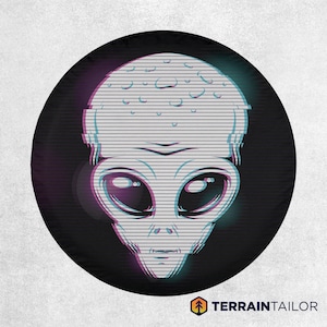 Retro 80&#39;s Alien Glitch-Effect Spare Tire Cover fits Jeeps, Broncos, SUVs, Campers, RVs | Free US Shipping