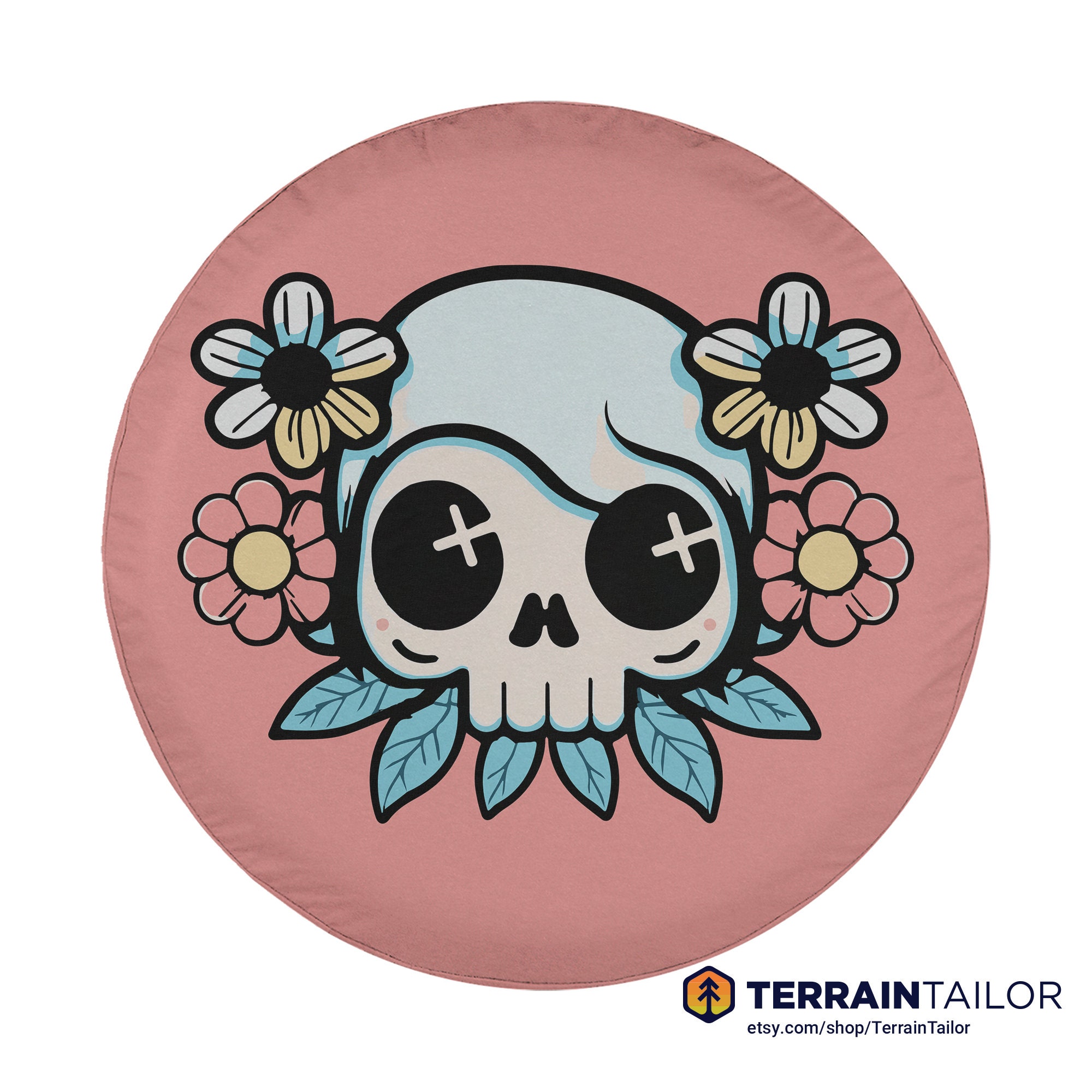 Cute Cartoon Emo Skull With Flowers Spare Tire Cover Fits Jeeps ...