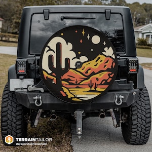 Dark Desert Night Custom Spare Tire Cover fits Jeeps, Broncos, SUVs, Campers, RVs | Free US Shipping | Includes Backup Camera Cutout