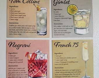 Gin Cocktail Recipe Magnets - Set of 4