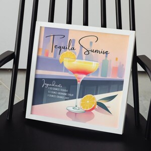 Matte poster, tequila Sunrise-cocktail, midden van de eeuw modern, retro bardecor, vier maten beschikbaar, keukenmuurkunst