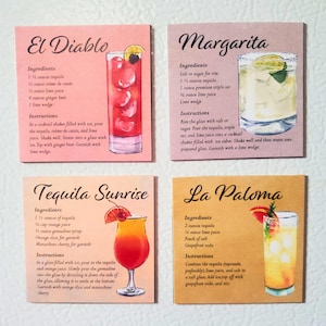 Small Tequila Cocktail Recipe Magnets - Set of 4