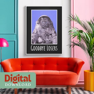 Astronauten Katze bereit ins Weltall zu fliegen - Digitale Lustige Wandkunst
