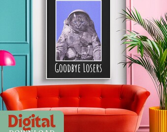 Astronaut Cat Ready to Blast into Space - Digital Funny Wall Art