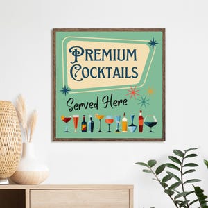 Arte de cócteles de mediados de siglo, decoración de pared retro, impresiones de cocina premium, letrero de bar vintage, carteles cuadrados mate