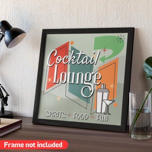 Retro Cocktail Lounge Poster, Matte Wall Art Print, Retro Bar Decor, Vintage Home Decor, Happy Hour Sign, Mid-Century Cocktail Hour Poster