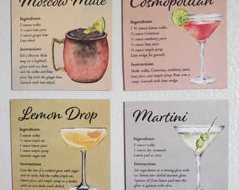 Small Vodka Cocktail Recipe Magnets - Set of 4