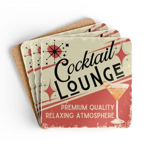 Cocktail Lounge retrò, qualità premium. Set di 4 sottobicchieri con atmosfera rilassante.