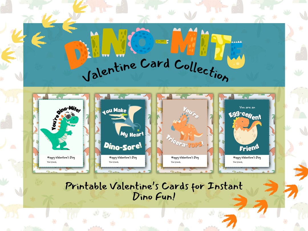 Printable Valentine Dinosaur Valentine Kids Valentines Valentines Day Card Set Punny