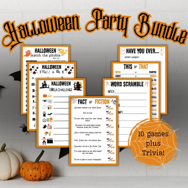 Halloween Printable 10 Game Bundle Plus Trivia | Halloween Party Games,  Halloween Games for Kids Teens and Adults, Instant Download