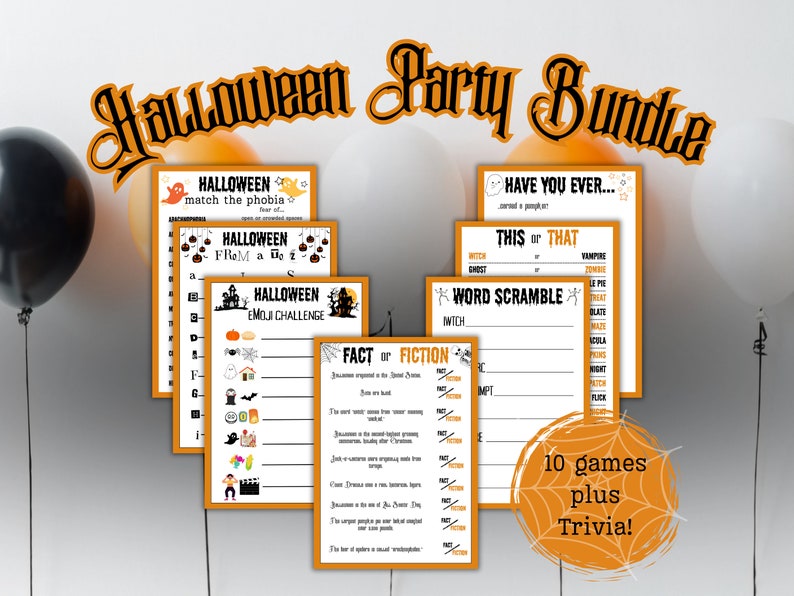 Halloween Printable 10 Game Bundle Plus Trivia Halloween Party Games