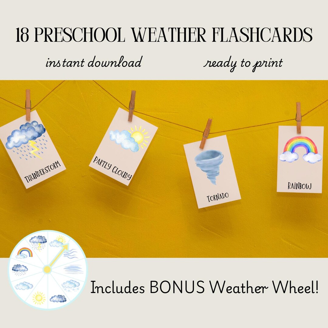 Weather Flashcards for Kids - Preschool Printable Learning Activity - Etsy