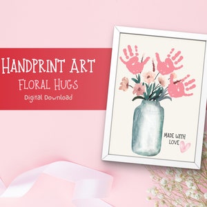 Floral Handprint Art: DIY Keepsake Craft for Preschool, Kids' Gift Idea, Printable Activity