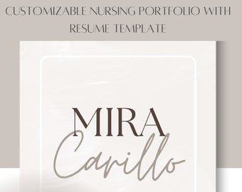Customizable Nursing Portfolio with Resume Template, Nursing Portfolio, Nursing Resume, Light Brown, Beige, Canva, Nursing, Digital Template
