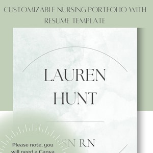 Customizable Nursing Portfolio with Resume Template, Nursing Portfolio, Nursing Resume, Green, Canva, Nursing, Digital Template