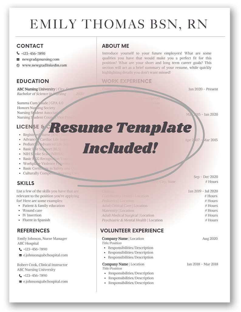 May include: A resume template with the text "Resume Template Included!" in bold, black letters on a pink background. The template is designed to help job seekers create a professional CV.