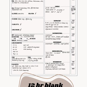 May include: A medical assessment form with a patient's information, including name, age, date of birth, medical history, allergies, and medications. The form also includes a section for vital signs, assessments, and plans for care.
