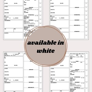 May include: A printable medical assessment form with sections for patient information, vital signs, and body systems. The form is designed for healthcare professionals to document patient assessments.