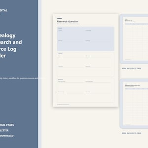 Genealogy Planner Printable, Family History Research Log, Source Tracker and Ancestor Profile, A4 and US Letter PDF