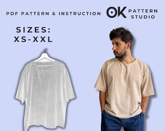 Oversize Men's T-shirt Sewing Pattern PDF, Instant Download Video Tutorial, Beginner Easy Sewing Project, Boho Downloadable Basic Tshirt