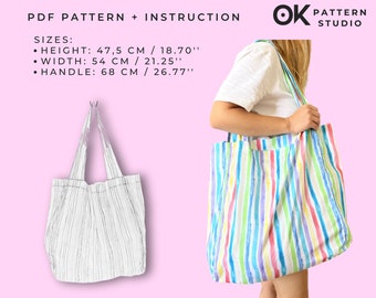 Easy Market Shopping Bag PDF Pattern, Reusable Large Tote Bag Sewing Tutorial, Beach Bag Pattern