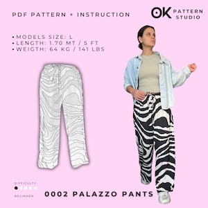 Womens Palazzo Pants Sewing Pattern PDF, Instant Download Video Tutorial, Beginner Easy Sewing Project, Downloadable Basic High Waist Pants