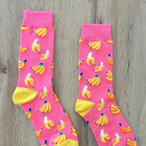 Pink Banana Socks | Banana Socks | Fruit Socks | Trendy Socks | Womens Socks | Mens Socks | Birthday Gift | Funny Socks | Adult Socks