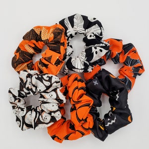 Scrunchies de Halloween, Murciélagos, Scrunchies de algodón, Poliéster, Accesorios para el cabello, Lazos para el cabello de otoño, Truco o trato, Espeluznante, Jack O Lantern, Fantasmas